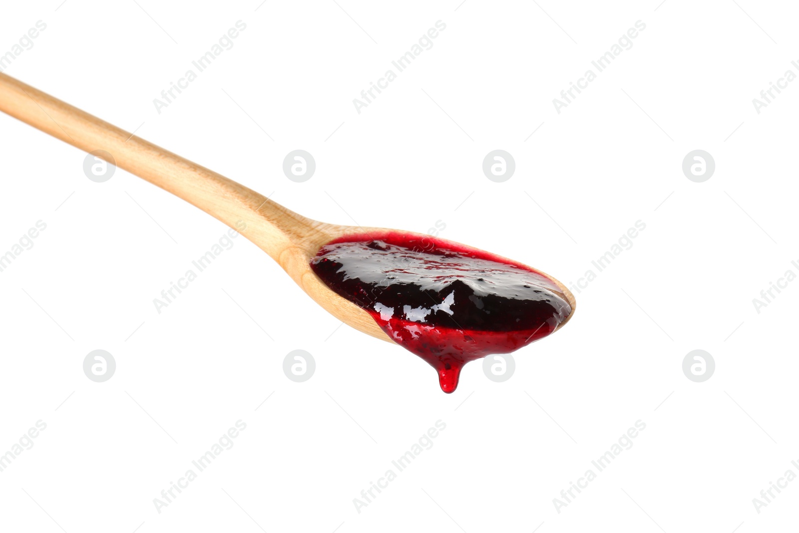 Photo of Spoon with tasty sweet jam isolated on white