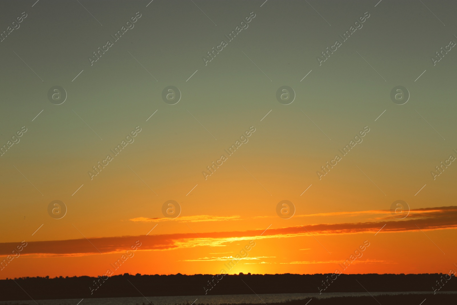 Photo of Picturesque view of beautiful sunrise on riverside. Morning sky