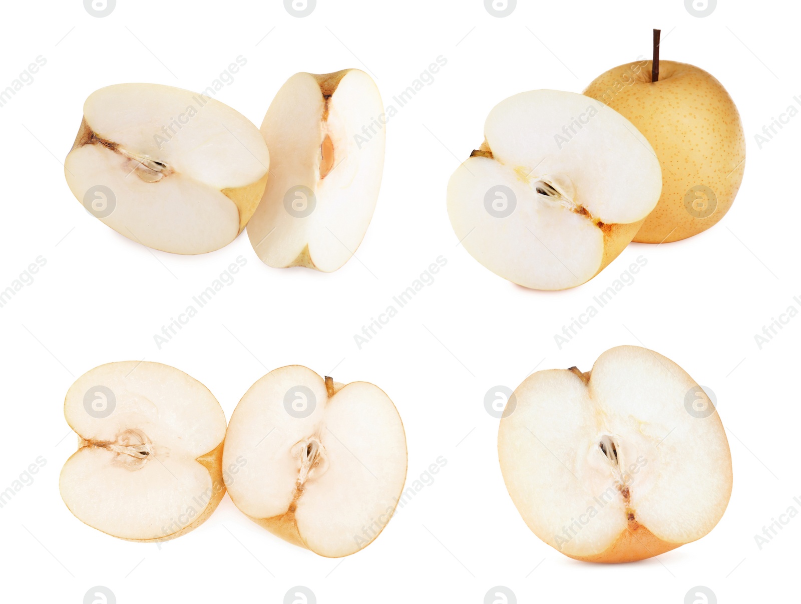 Image of Set with fresh ripe apple pears on white background 