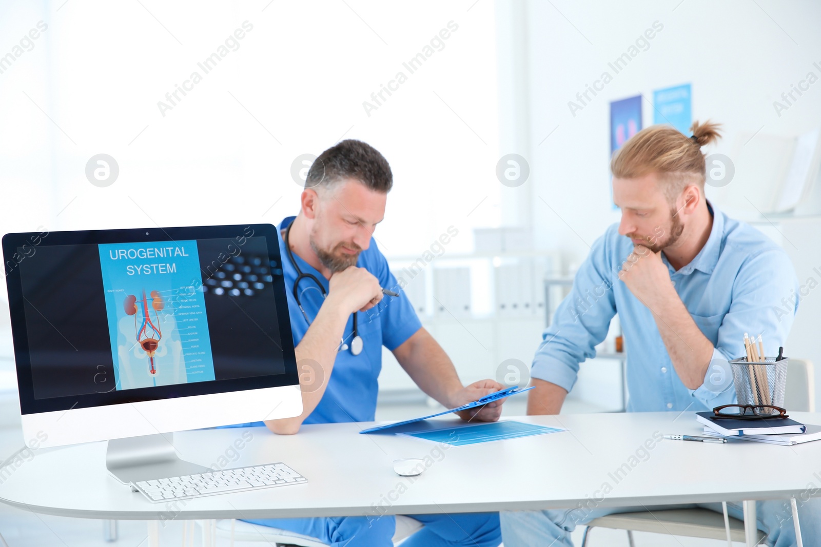 Photo of Man with health problems visiting urologist at hospital