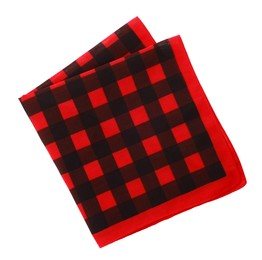 Folded red bandana with check pattern isolated on white, top view