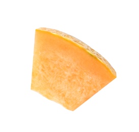 Photo of Piece of tasty ripe melon on white background, top view
