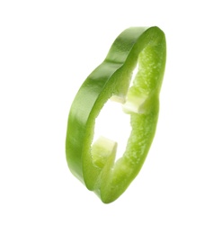 Photo of Ring of fresh green bell pepper on white background