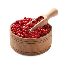 Aromatic spice. Red pepper in bowl and scoop isolated on white