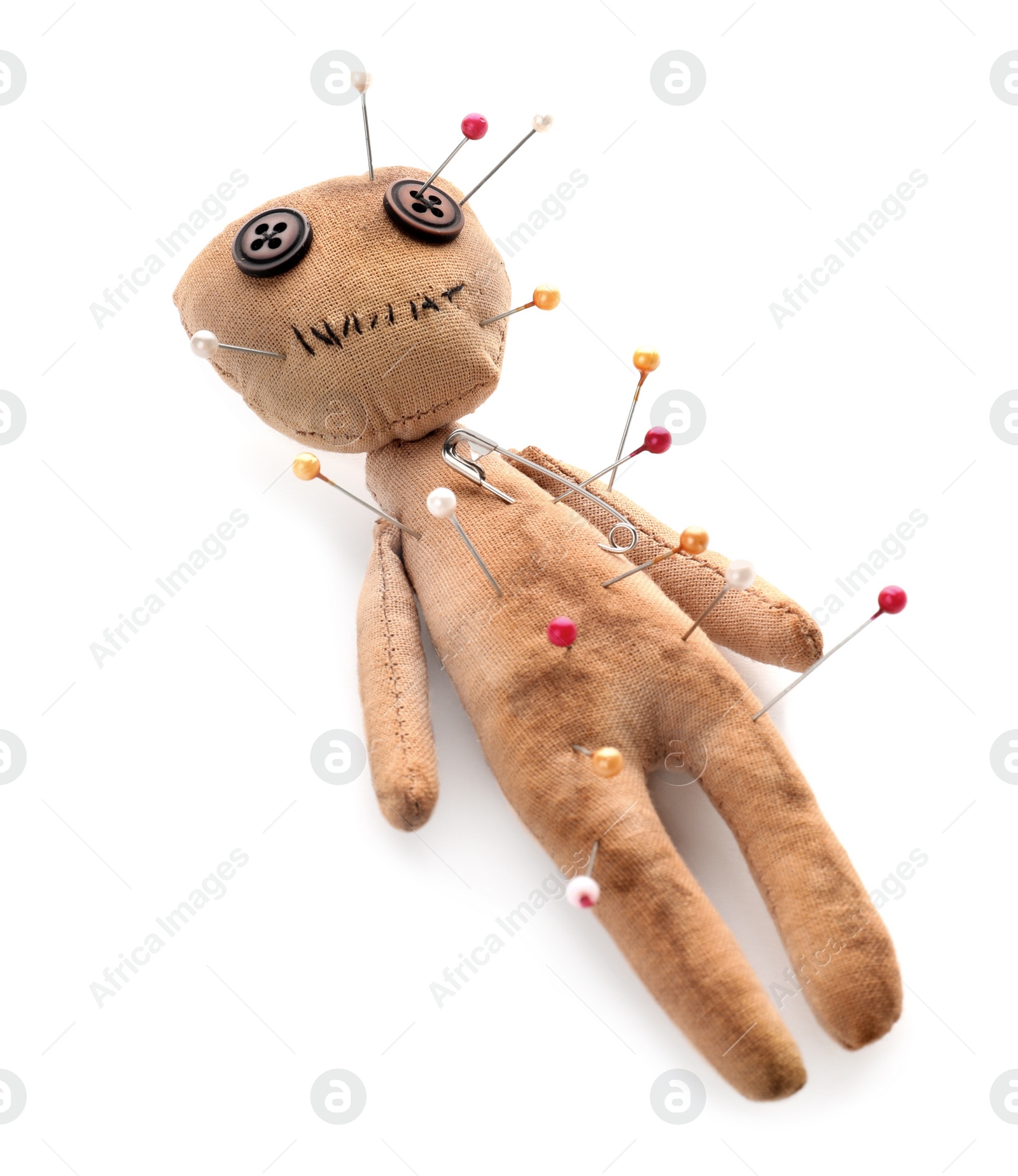 Photo of Voodoo doll with pins isolated on white