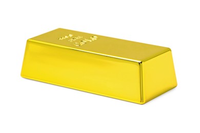 One shiny gold bar isolated on white