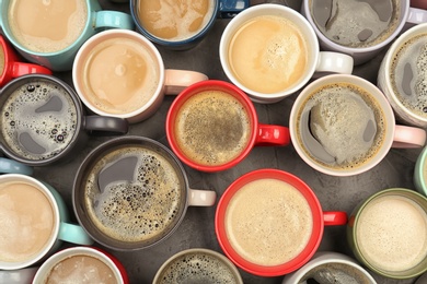 Photo of Flat lay composition with cups of coffee. Food photography