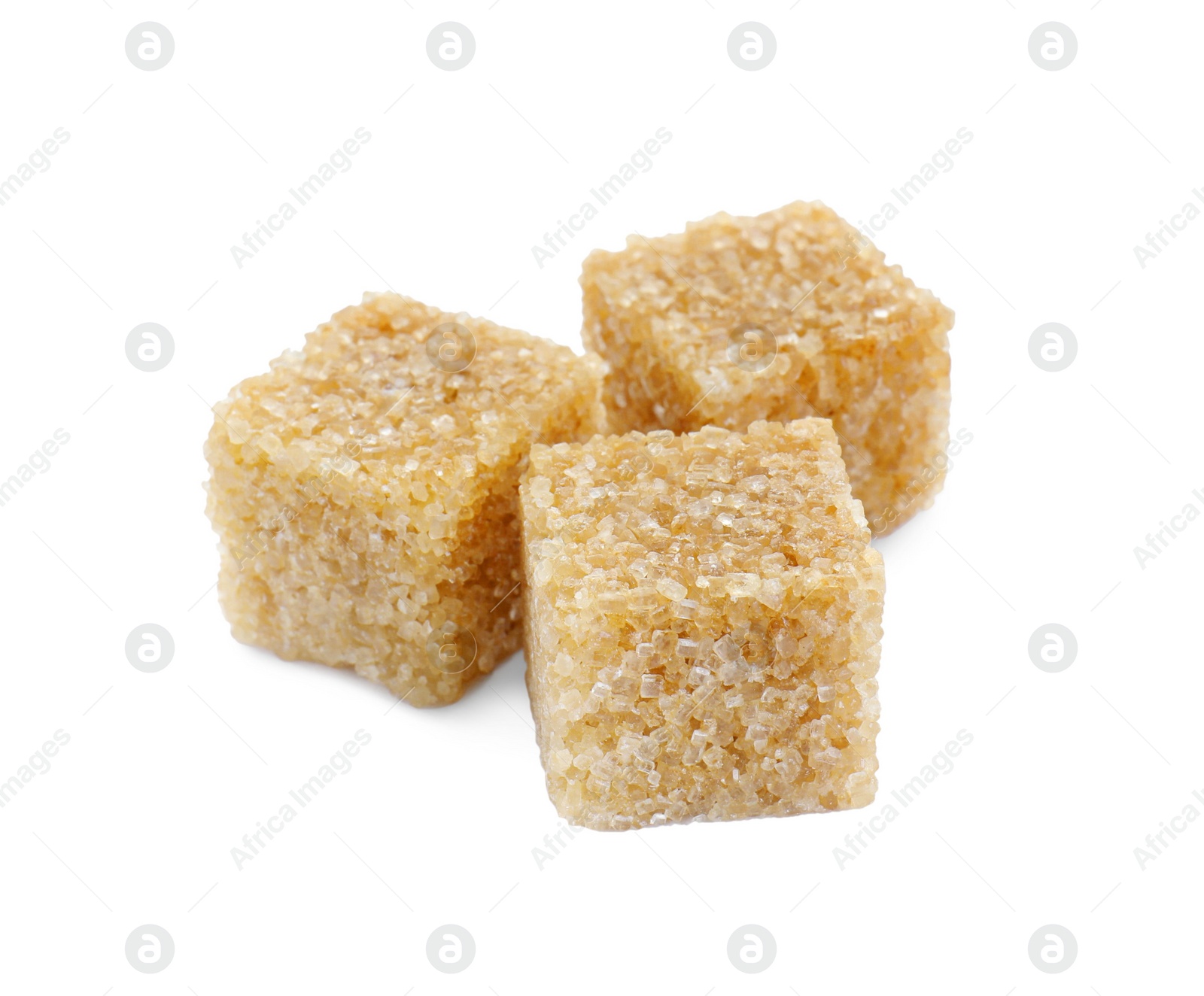 Photo of Three brown sugar cubes isolated on white