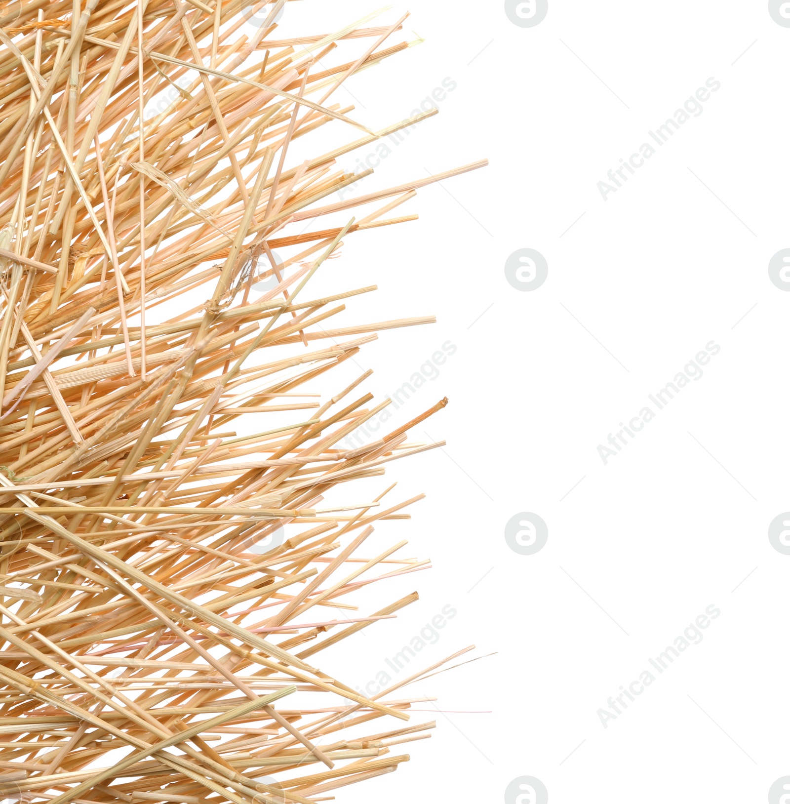 Photo of Dried hay on white background, top view