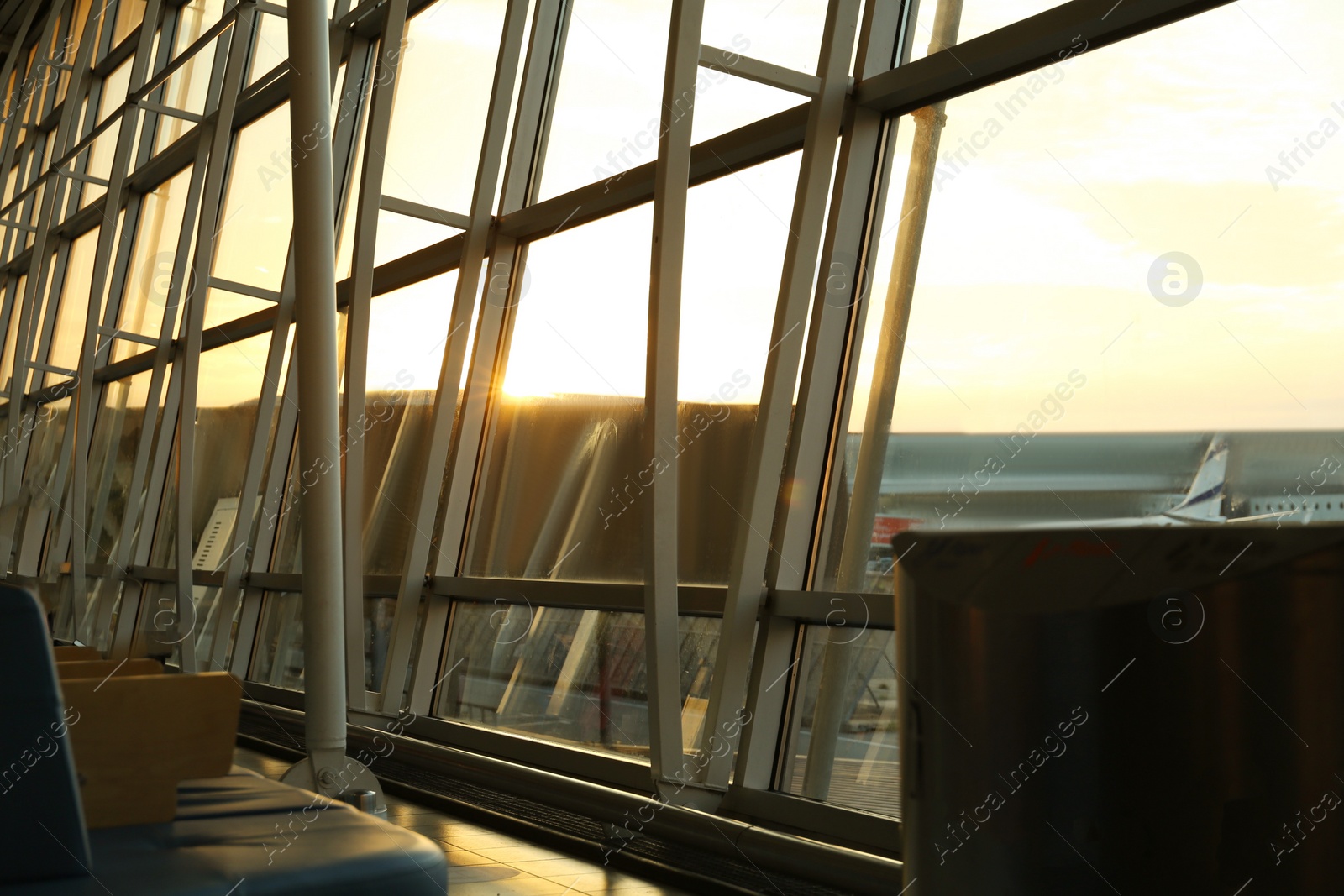 Photo of Interior of modern airport terminal. Air travel