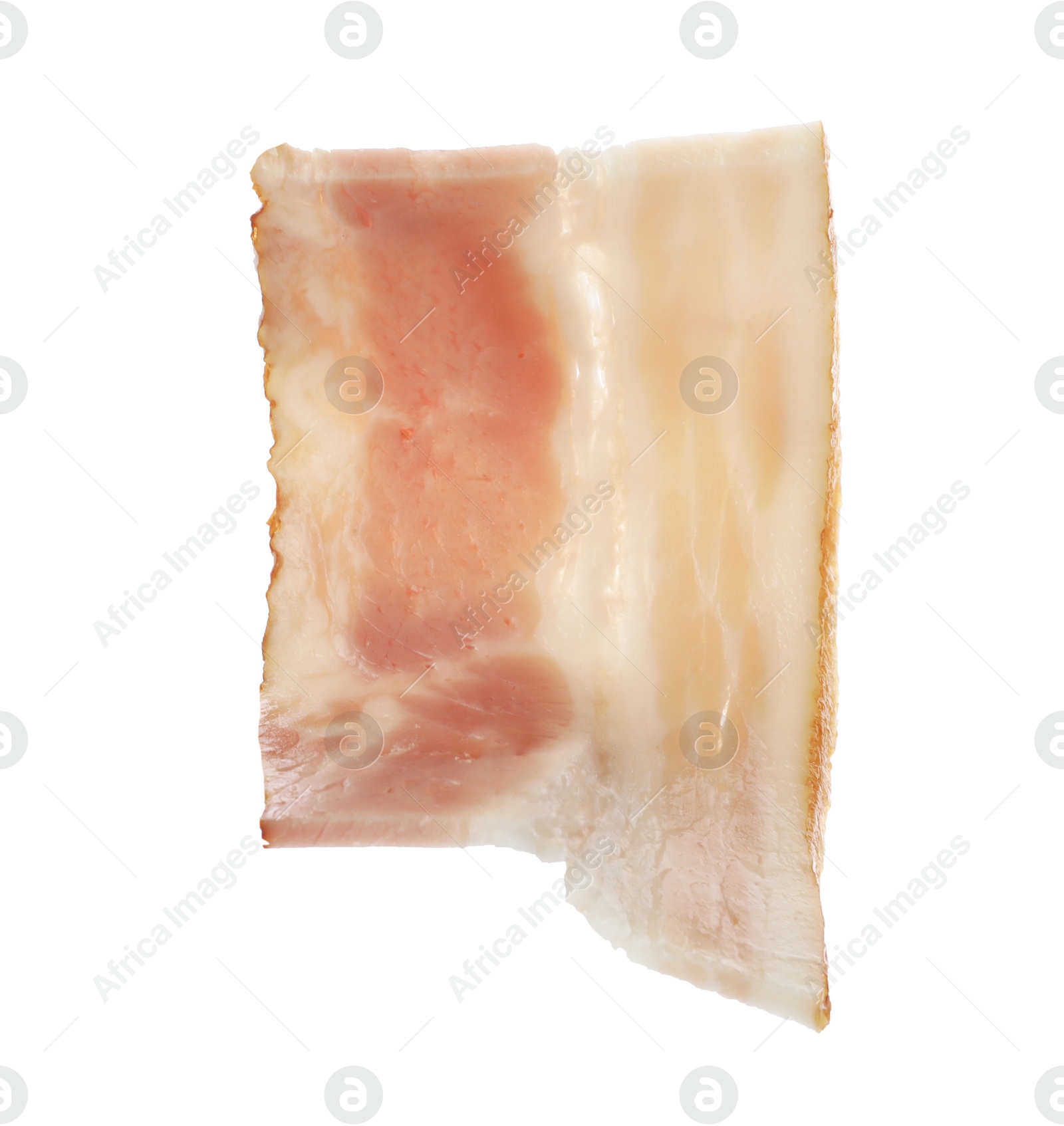 Photo of Cut fresh tasty bacon on white background