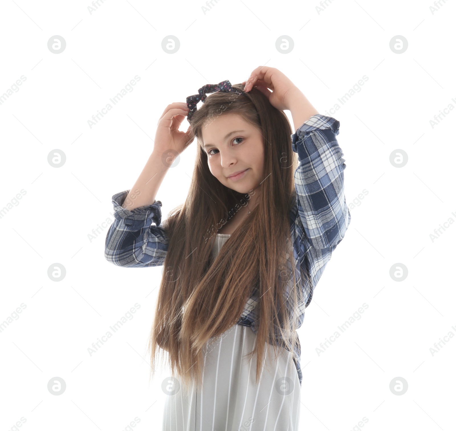 Photo of Attractive teenage girl on white background