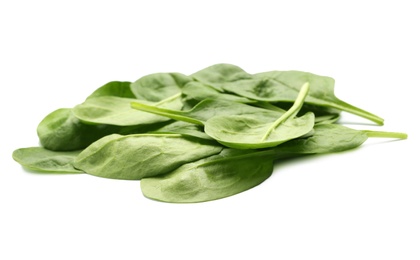 Photo of Pile of fresh spinach leaves isolated on white