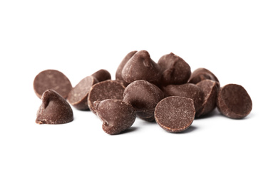 Pile of delicious chocolate chips isolated on white