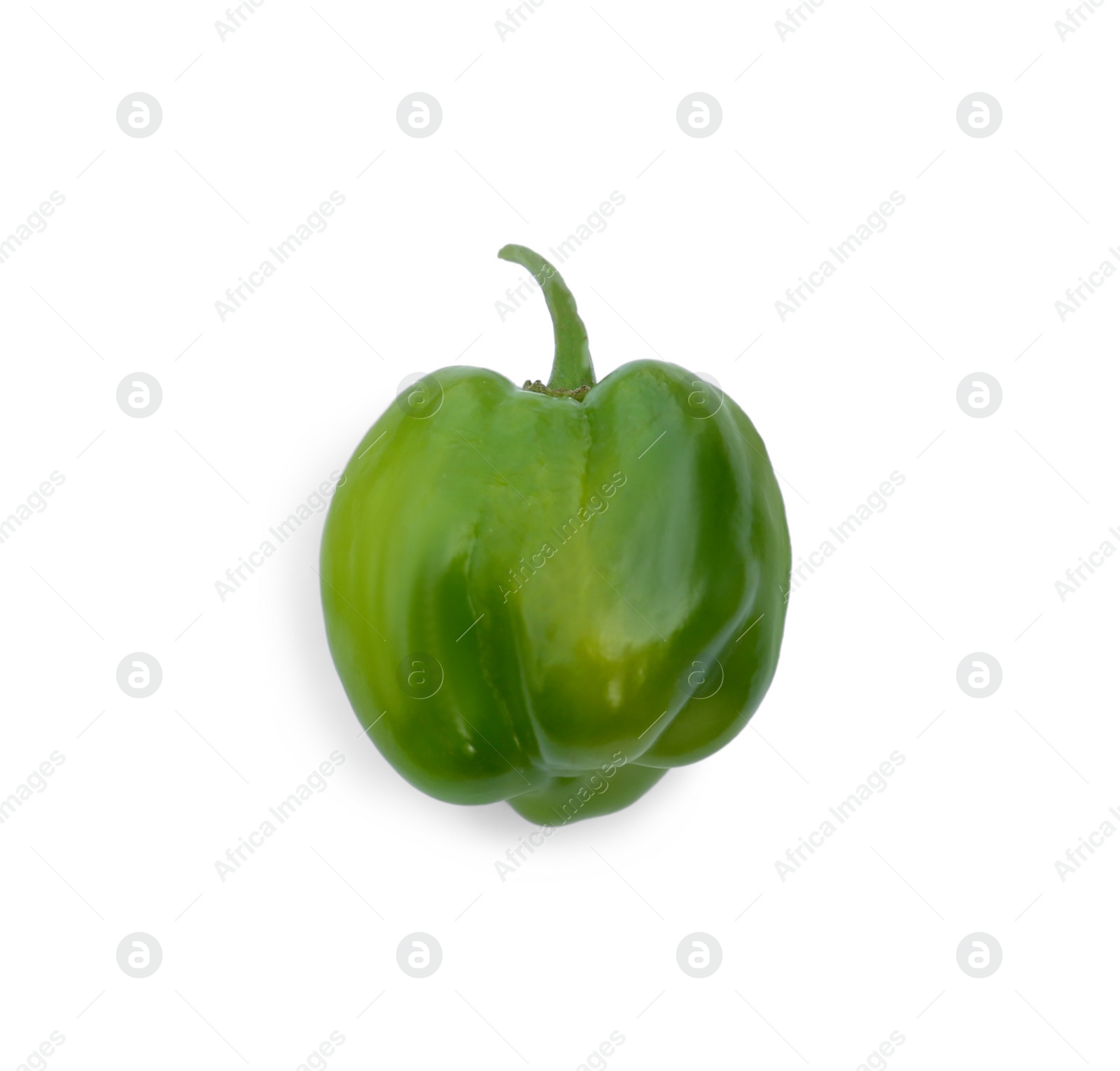 Photo of Fresh raw green hot chili pepper isolated on white, top view