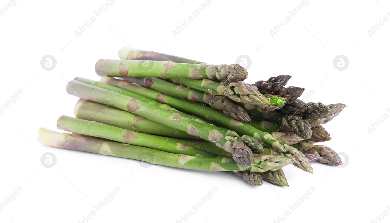 Photo of Fresh raw asparagus isolated on white. Healthy eating