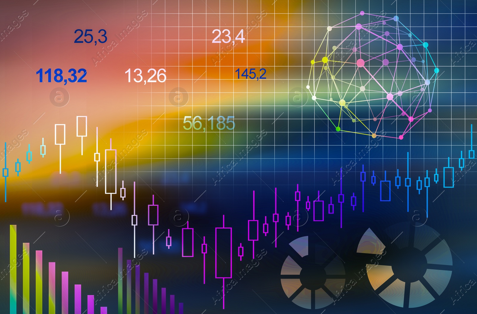 Illustration of Finance trading concept. Digital charts with statistic information
