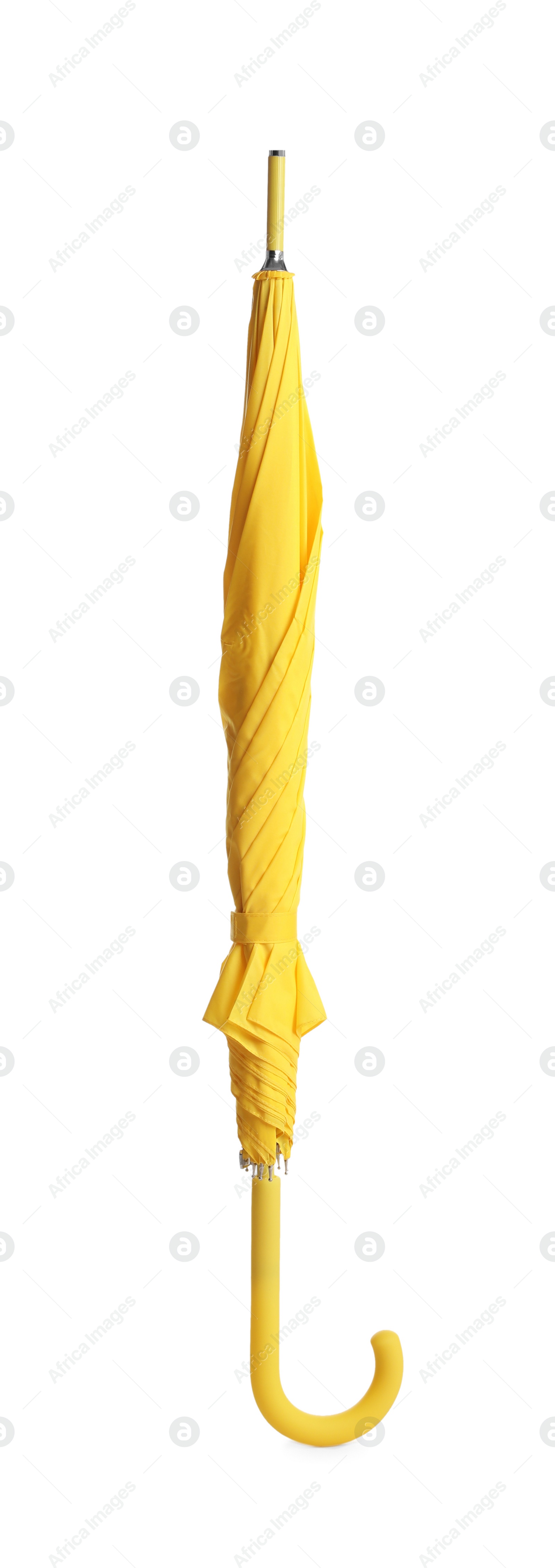 Photo of Stylish closed yellow umbrella isolated on white