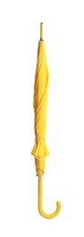 Stylish closed yellow umbrella isolated on white
