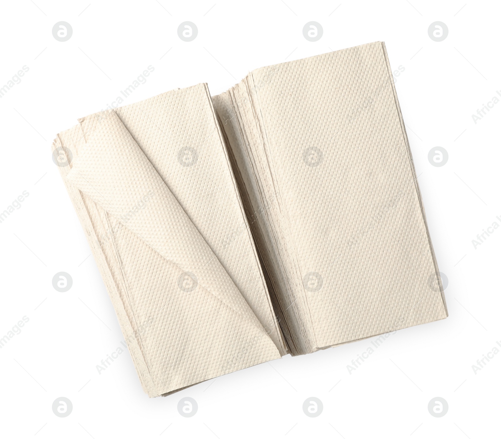 Photo of Two stacks of paper towels on white background, top view