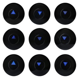 Image of Magic eight ball with different predictions isolated on white, collection