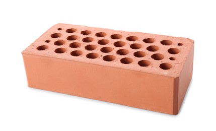 Photo of One red brick isolated on white. Building material