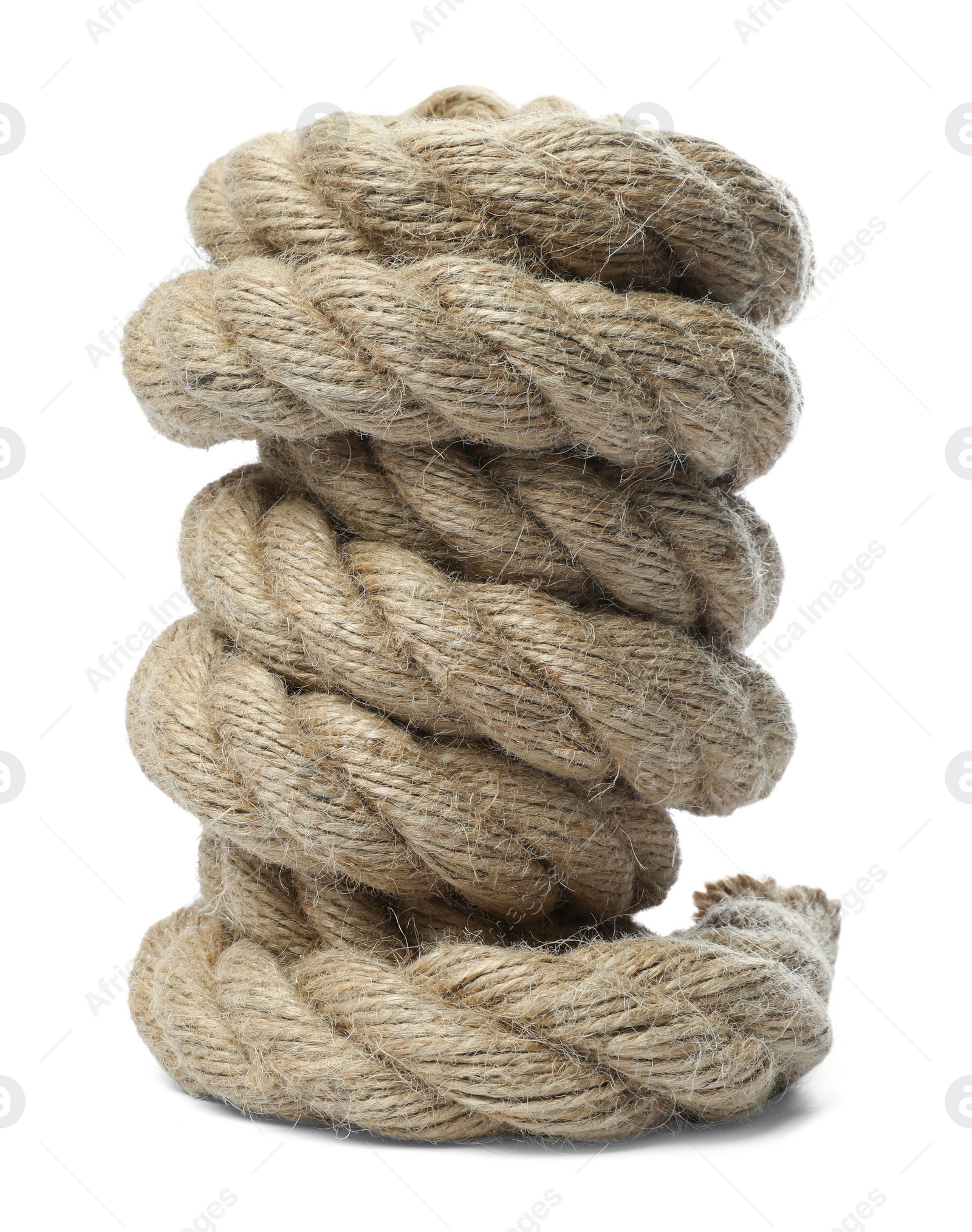 Photo of Bundle of hemp rope isolated on white