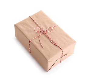 Photo of Beautifully wrapped gift box on white background