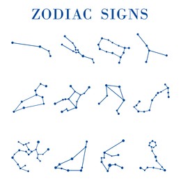 Illustration of Set with zodiac constellations on white background