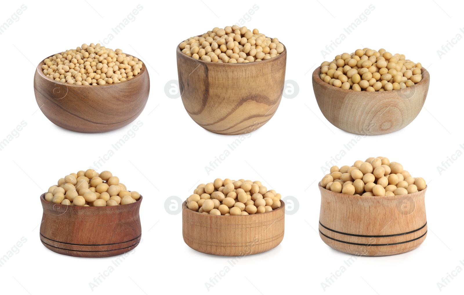 Image of Set with soya beans on white background 