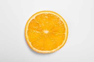 Slice of juicy orange on white background, top view