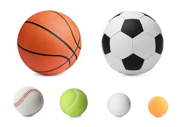 Image of Set with different sport balls on white background