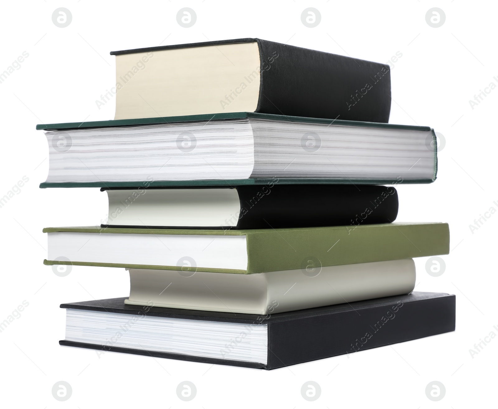 Photo of Stack of different hardcover books on white background