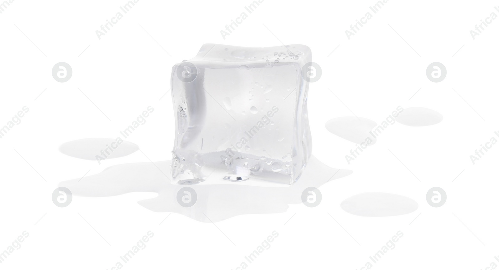 Photo of One melting crystal clear ice cube isolated on white