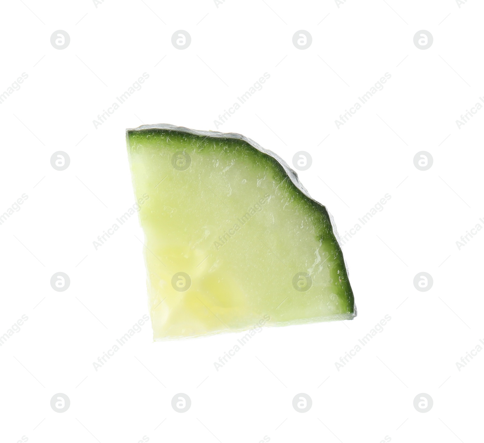 Photo of Piece of fresh cucumber on white background