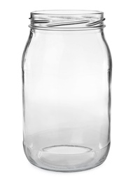 Photo of Empty glass jar for pickled food on white background
