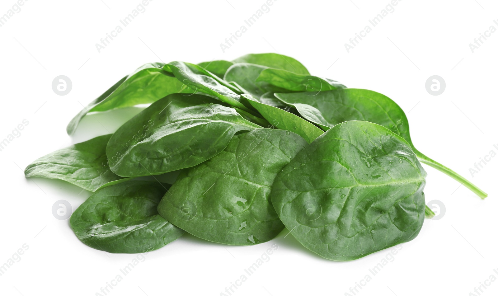 Photo of Heap of fresh green healthy baby spinach leaves isolated on white