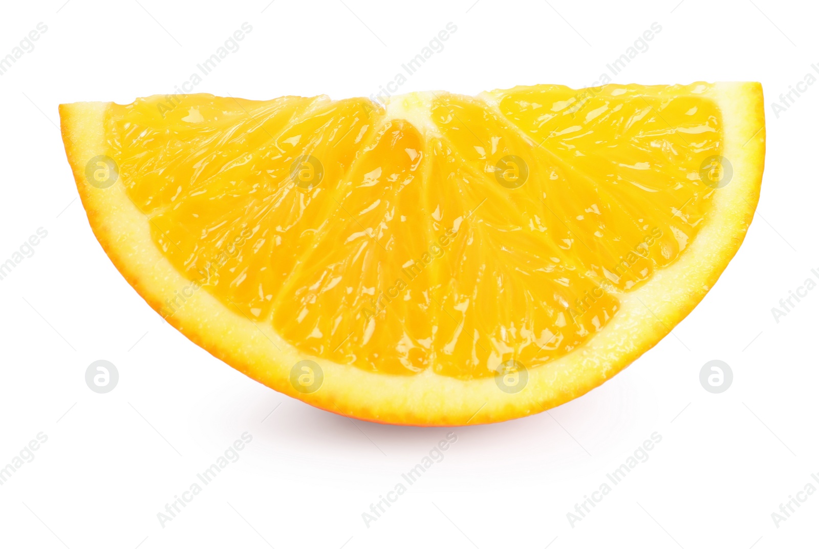 Photo of Citrus fruit. Slice of fresh orange isolated on white