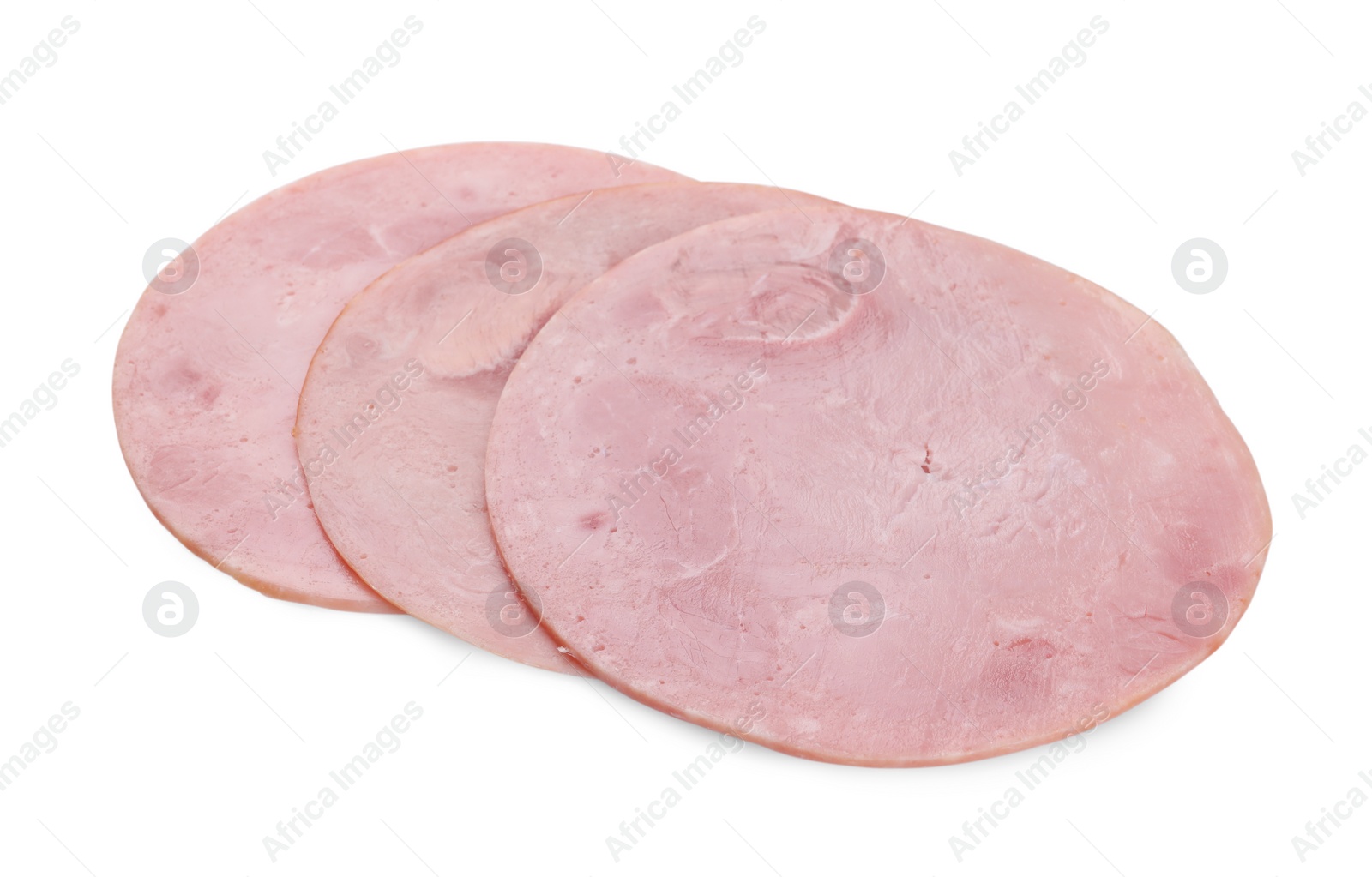 Photo of Slices of tasty ham isolated on white