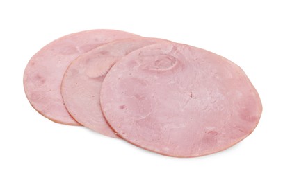 Slices of tasty ham isolated on white