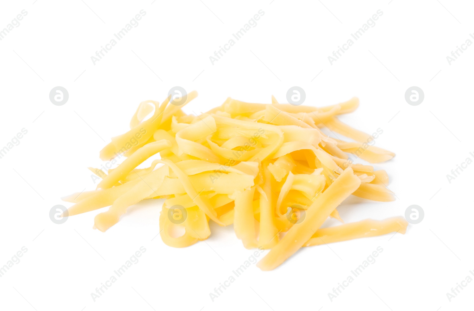 Photo of Pile of grated cheese isolated on white