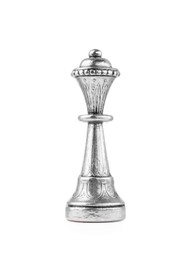 Photo of Silver queen isolated on white. Chess piece
