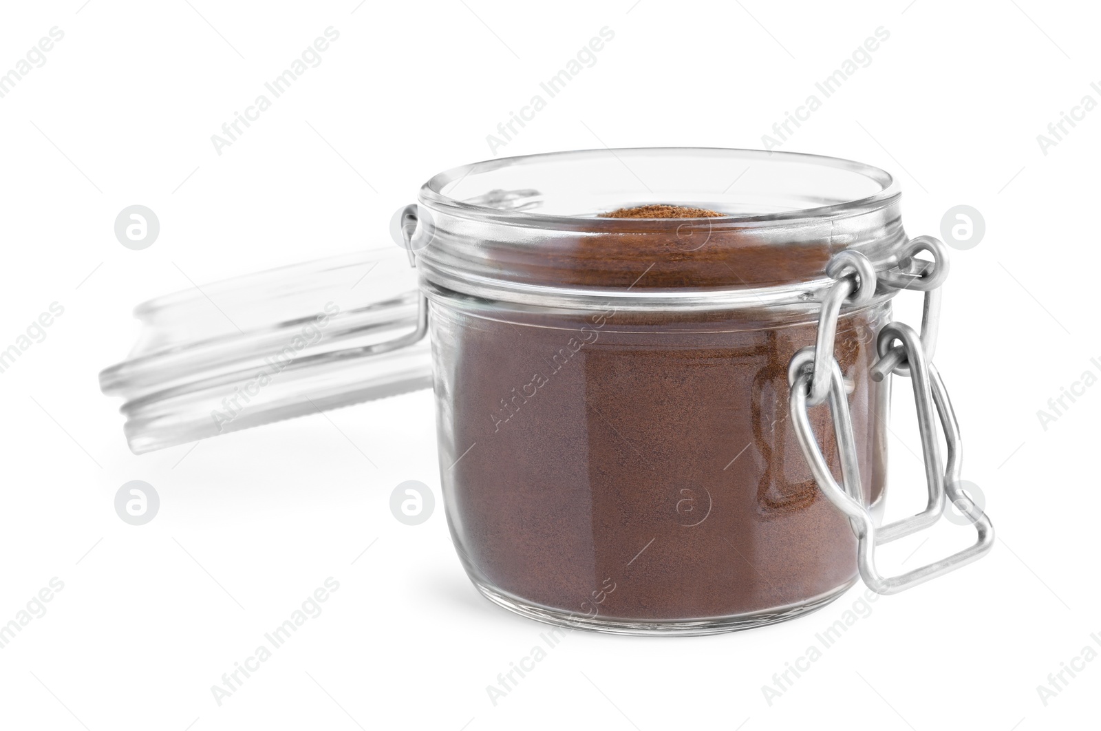 Photo of Glass jar of instant coffee isolated on white