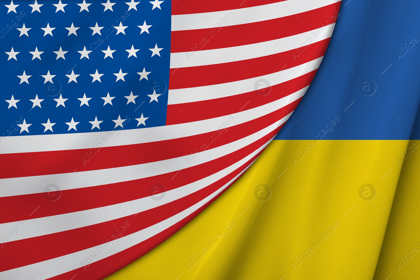 Image of Flags of Ukraine and USA. International diplomatic relationships