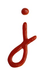 Photo of Letter J written with ketchup on white background
