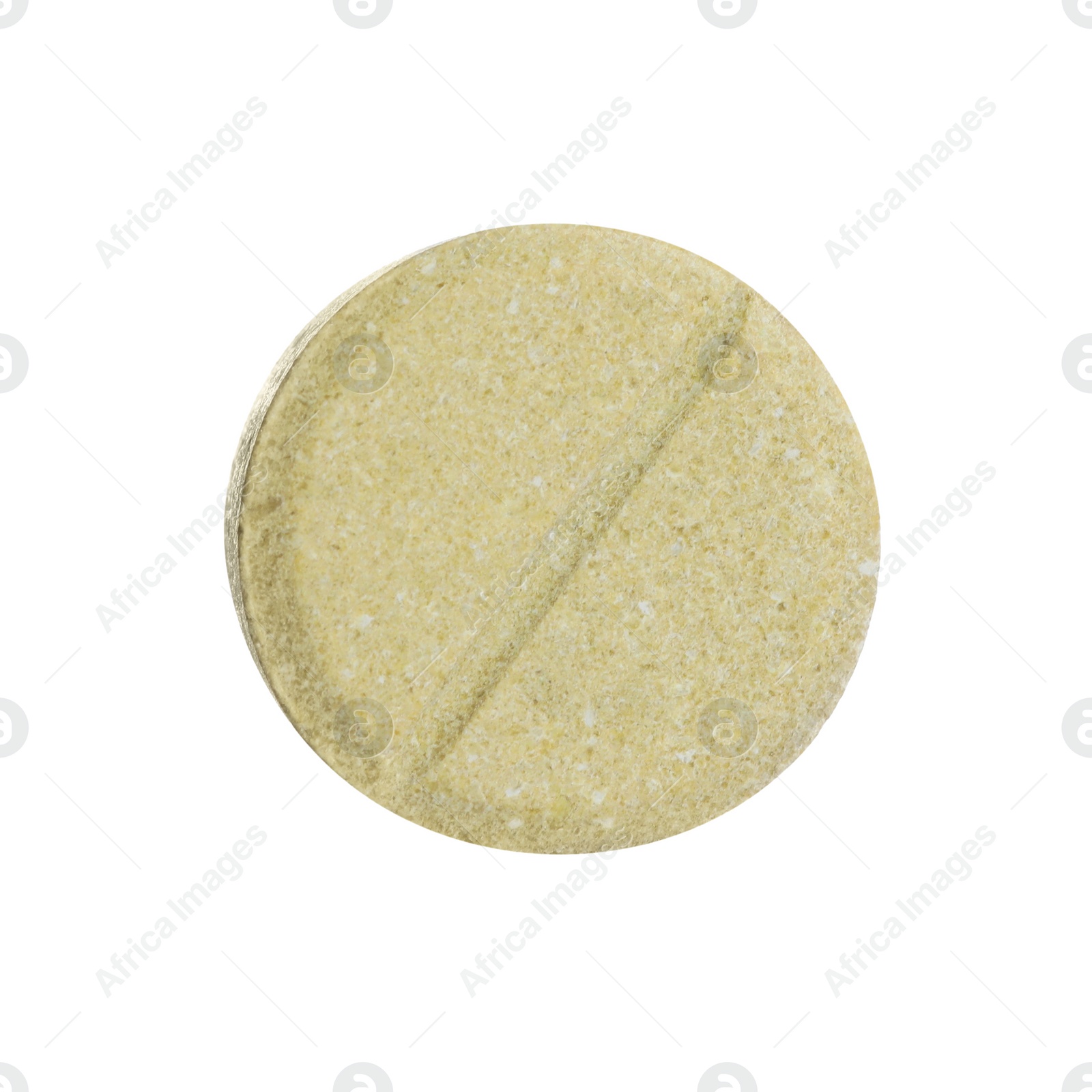 Photo of One round pill on white background. Medicinal treatment