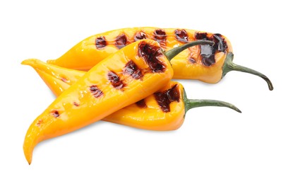 Photo of Tasty grilled yellow peppers isolated on white