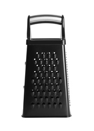 Photo of New black grater isolated on white. Cooking utensil