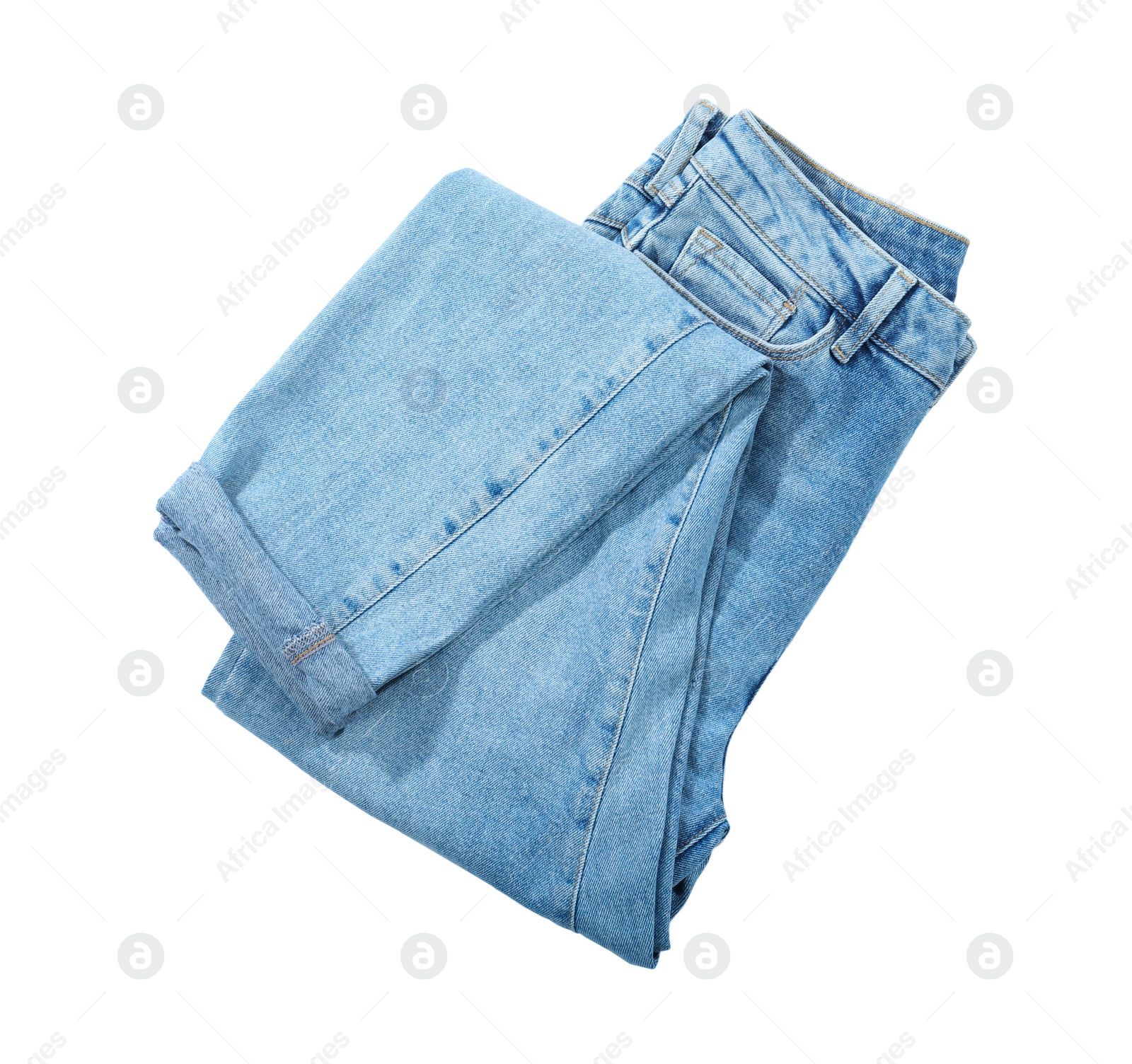 Photo of Stylish jeans isolated on white, top view