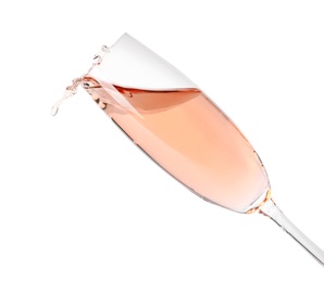 Glass of rose champagne isolated on white